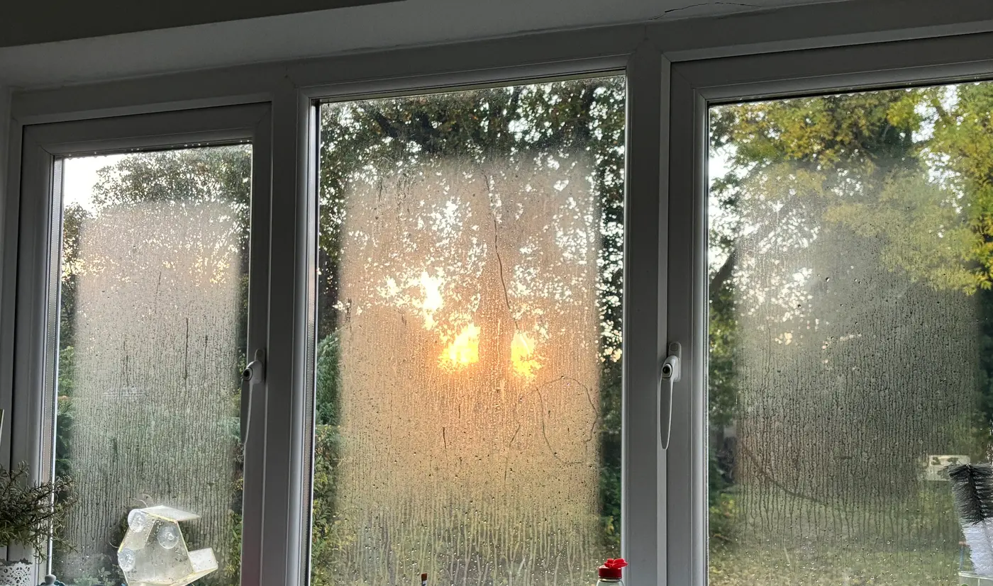 Heavy condensation misting up a window